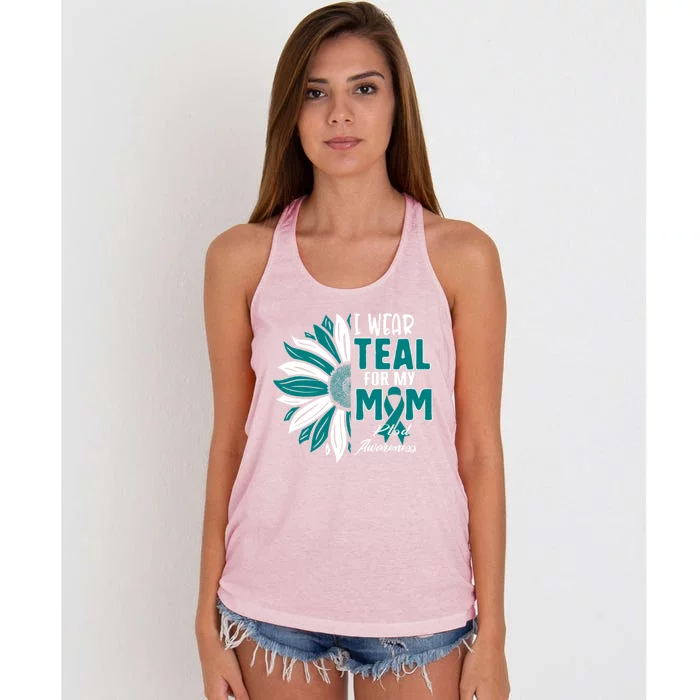 I Wear Teal For My Mom Ptsd Awareness Ribbon Sunflower Mothe Gift Women's Knotted Racerback Tank