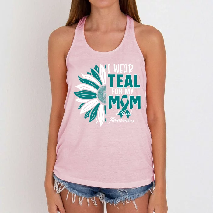 I Wear Teal For My Mom Ptsd Awareness Ribbon Sunflower Mothe Gift Women's Knotted Racerback Tank