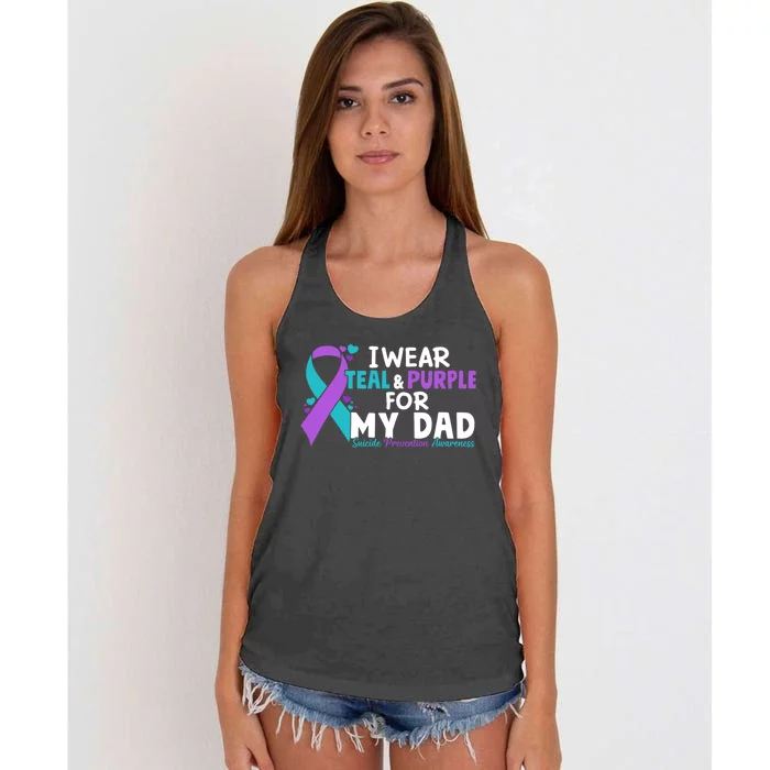 I Wear Teal & Purple For My Dad Suicide Prevention Awareness Women's Knotted Racerback Tank