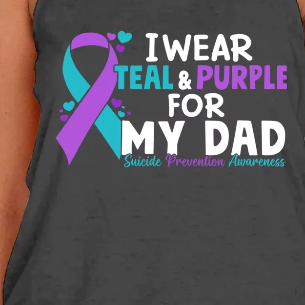 I Wear Teal & Purple For My Dad Suicide Prevention Awareness Women's Knotted Racerback Tank