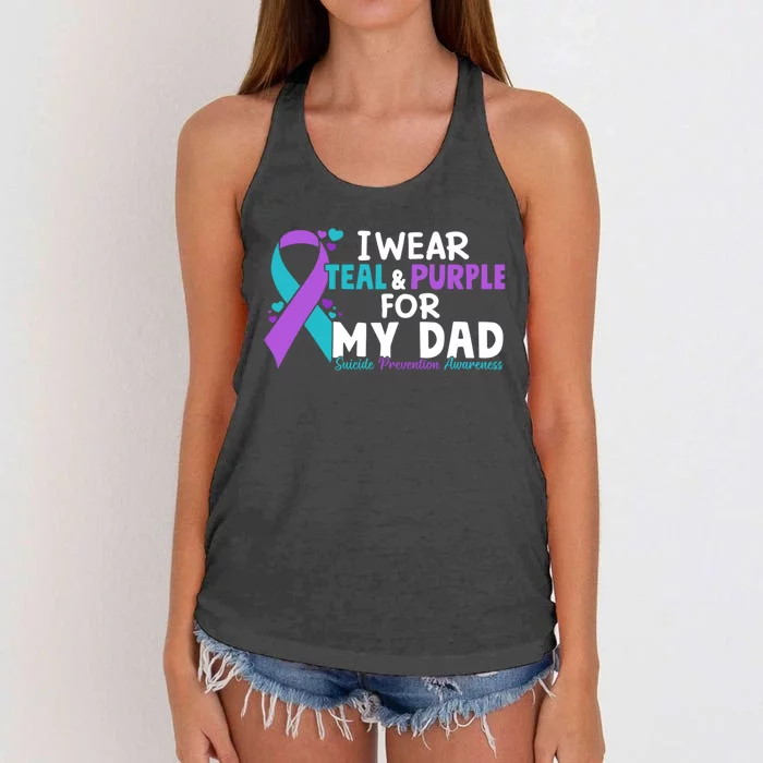 I Wear Teal & Purple For My Dad Suicide Prevention Awareness Women's Knotted Racerback Tank