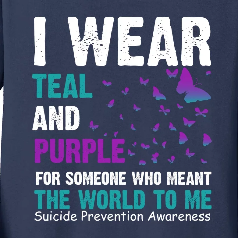 I Wear Teal & Purple Suicide Prevention Awareness Kids Long Sleeve Shirt