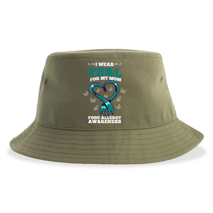 I Wear Teal For My Mom Food Allergy Awareness Cute Gift Sustainable Bucket Hat