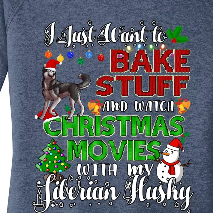 I Want To Bake Stuff And Watch Christmas Siberian Husky Gift Women's Perfect Tri Tunic Long Sleeve Shirt