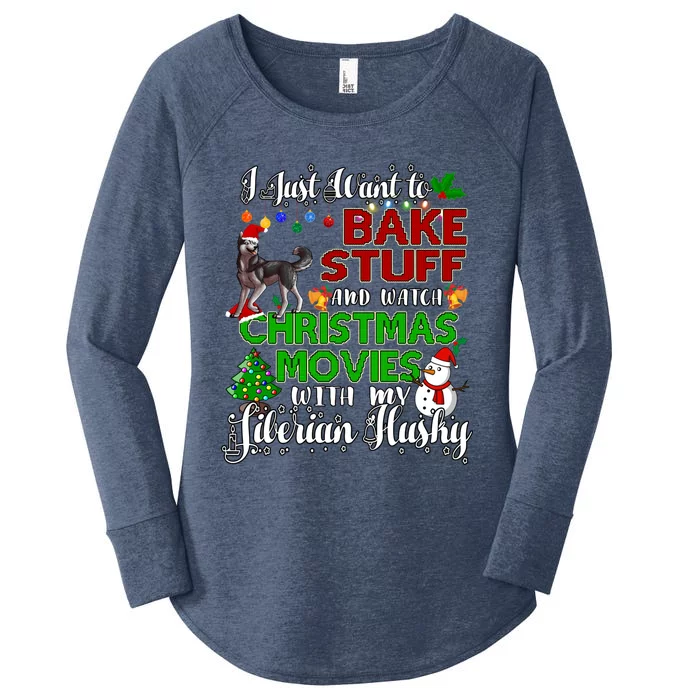 I Want To Bake Stuff And Watch Christmas Siberian Husky Gift Women's Perfect Tri Tunic Long Sleeve Shirt