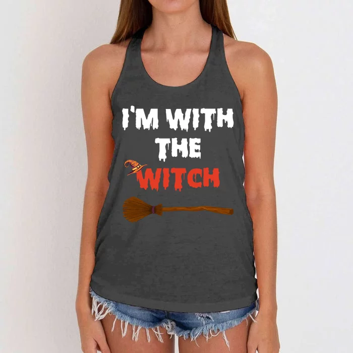 Im With The Witch Funny Halloween Costume Couples Gift Women's Knotted Racerback Tank