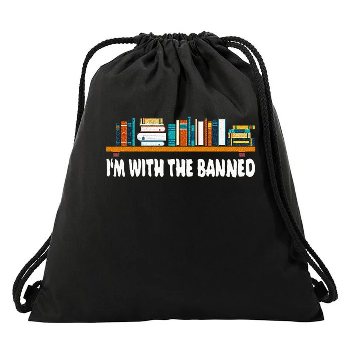 Im With The Banned Librarian Books Bookworm Drawstring Bag