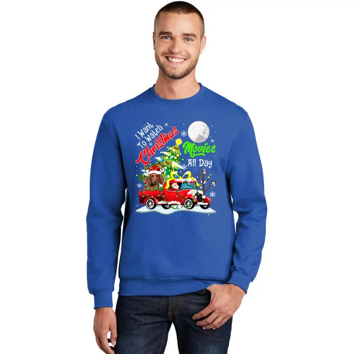 I Want To Watch Xmas Movies Cute Santa Dachshund On Truck Gift Tall Sweatshirt