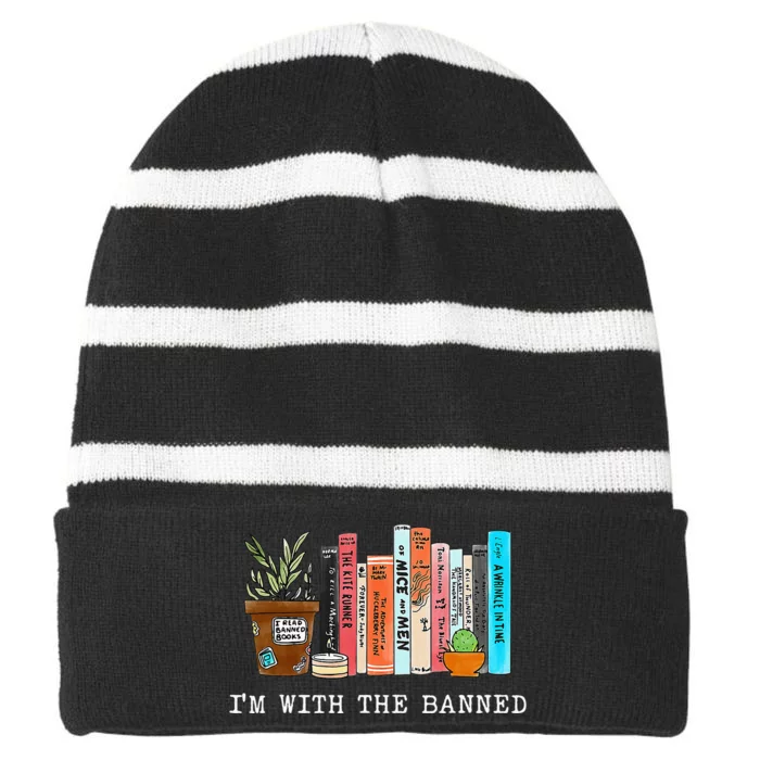 Im With The Banned Books I Read Banned Books Lovers Striped Beanie with Solid Band