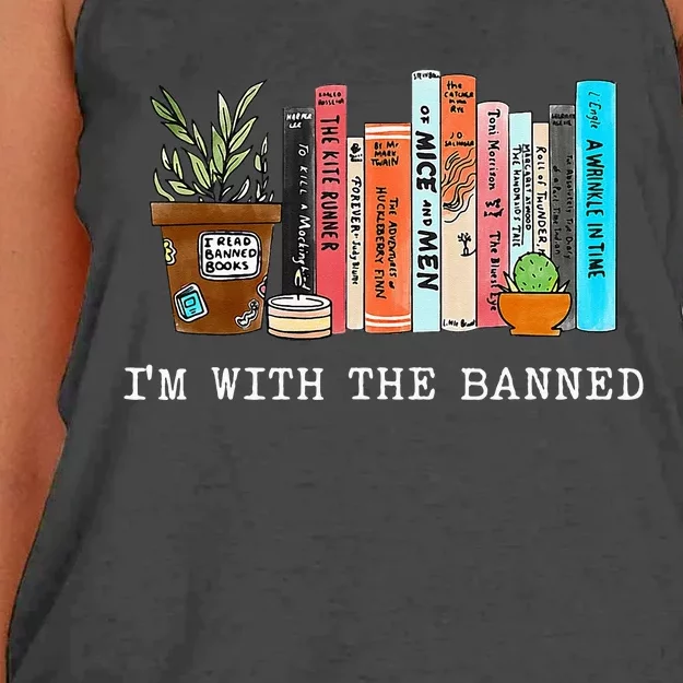 Im With The Banned Books I Read Banned Books Lovers Women's Knotted Racerback Tank