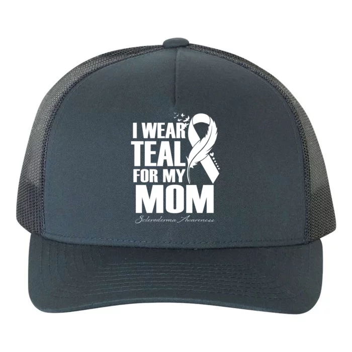 I Wear Teal For My Mom Scleroderma Awareness Feather Gift Yupoong Adult 5-Panel Trucker Hat