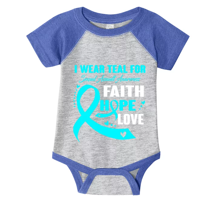 I Wear Teal For Sexual Assault Awareness Funny Gift Infant Baby Jersey Bodysuit