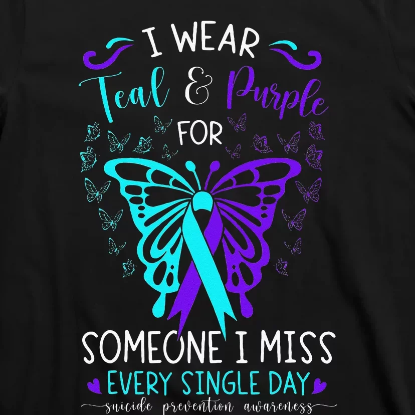 I Wear Teal And Purple Suicide Awareness Butterfly Support T-Shirt