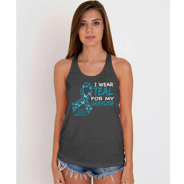 I Wear Teal For My Grandma Ovarian Cancer Awareness T Women's Knotted Racerback Tank