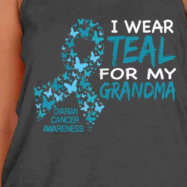 I Wear Teal For My Grandma Ovarian Cancer Awareness T Women's Knotted Racerback Tank