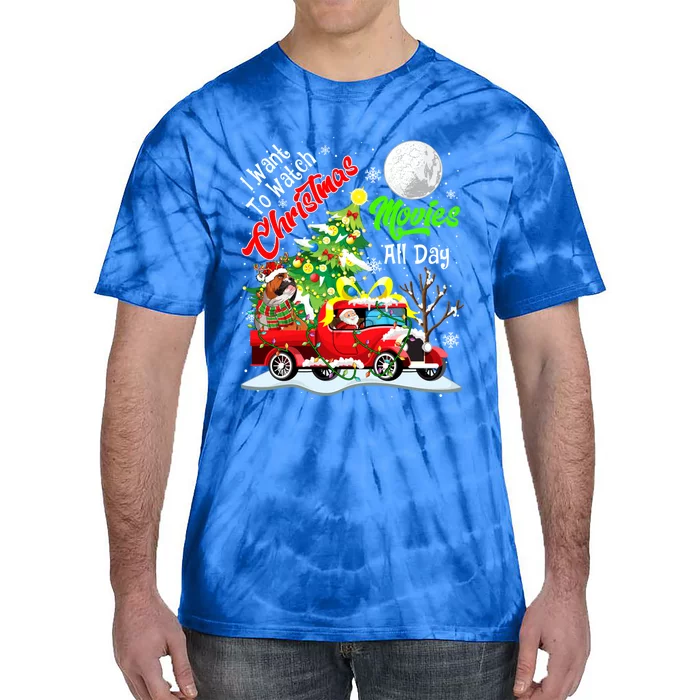 I Want To Watch Xmas Movies Cute Santa Bulldog On Truck Gift Tie-Dye T-Shirt