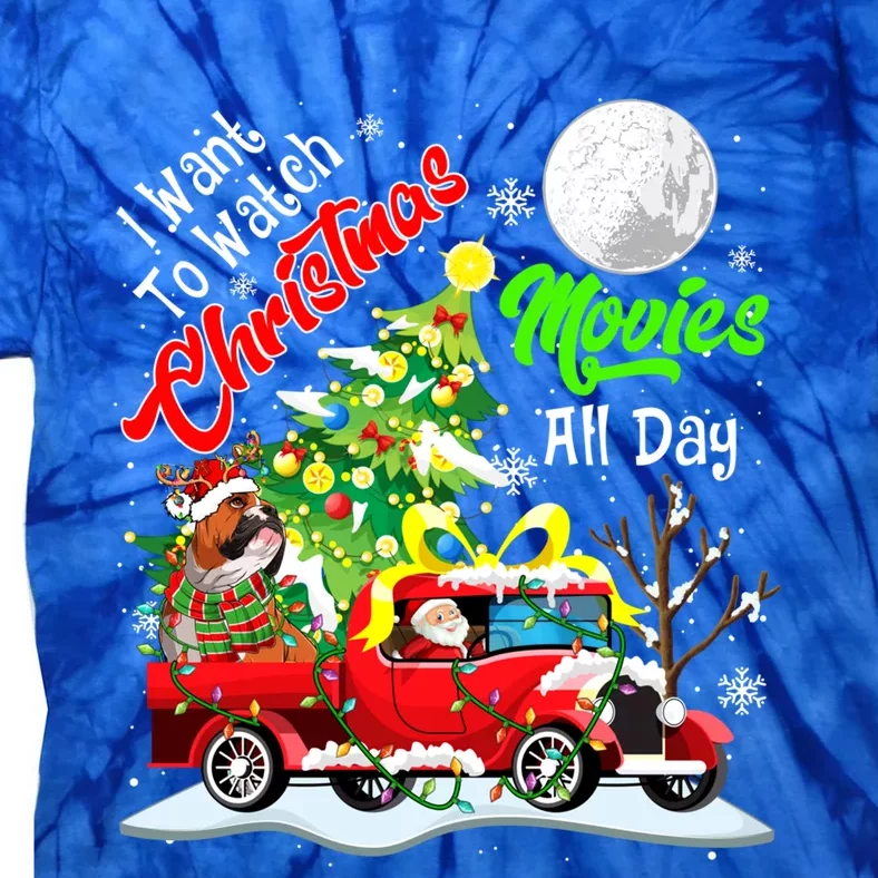 I Want To Watch Xmas Movies Cute Santa Bulldog On Truck Gift Tie-Dye T-Shirt