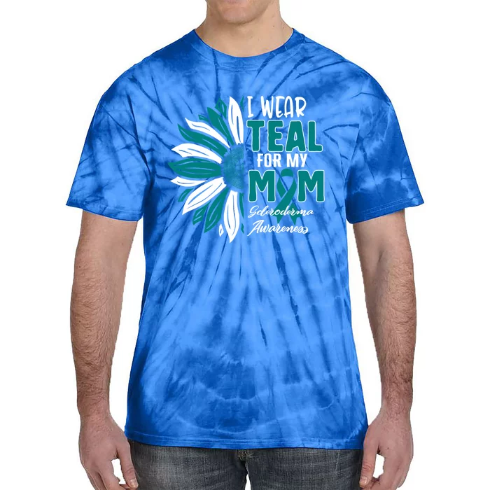 I Wear Teal For My Mom Scleroderma Awareness Ribbon Sunflowe Funny Gift Tie-Dye T-Shirt