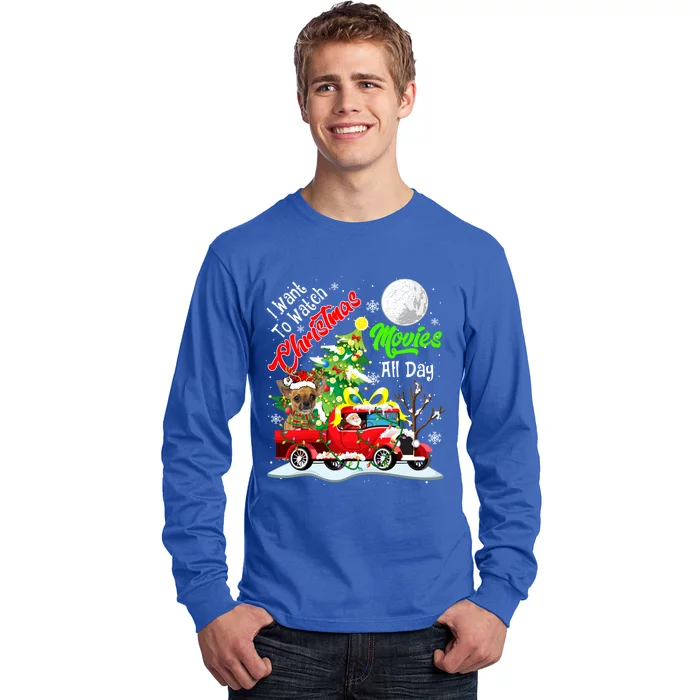 I Want To Watch Xmas Movies Cute Santa Chihuahua On Truck Gift Long Sleeve Shirt