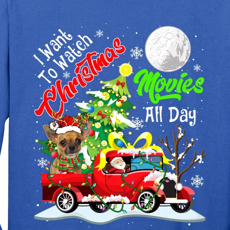 I Want To Watch Xmas Movies Cute Santa Chihuahua On Truck Gift Long Sleeve Shirt