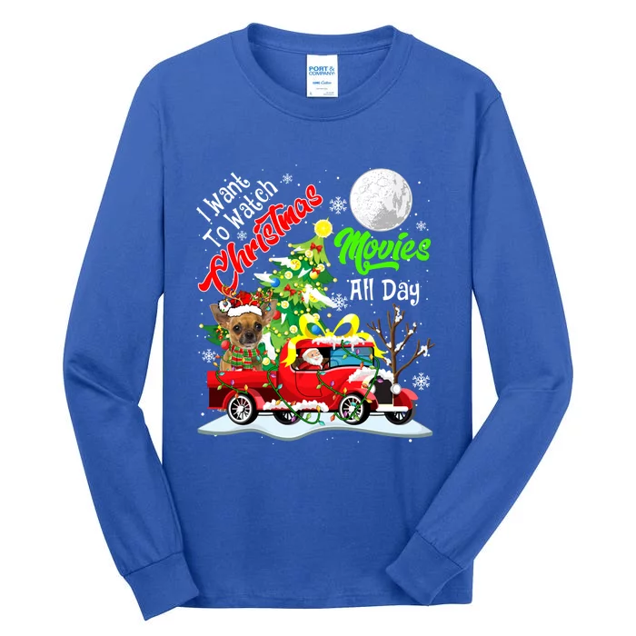 I Want To Watch Xmas Movies Cute Santa Chihuahua On Truck Gift Tall Long Sleeve T-Shirt