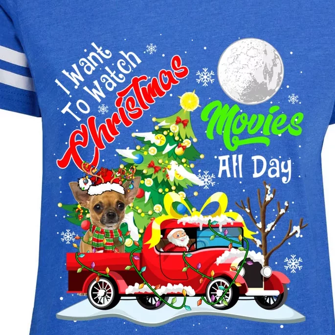 I Want To Watch Xmas Movies Cute Santa Chihuahua On Truck Gift Enza Ladies Jersey Football T-Shirt