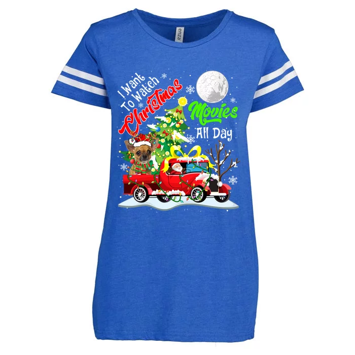 I Want To Watch Xmas Movies Cute Santa Chihuahua On Truck Gift Enza Ladies Jersey Football T-Shirt