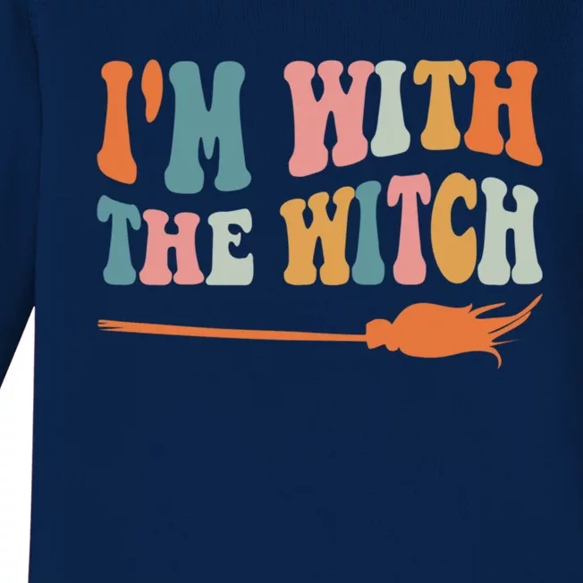 Im With The Witch His And Her Funny Halloween Gift Baby Long Sleeve Bodysuit