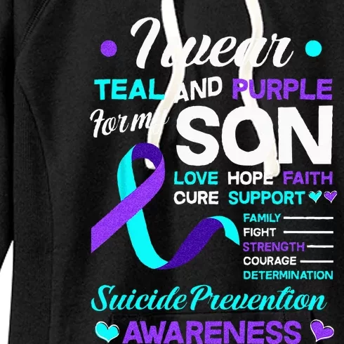 I Wear Teal & Purple For My Son Suicide Prevention Awareness Women's Fleece Hoodie