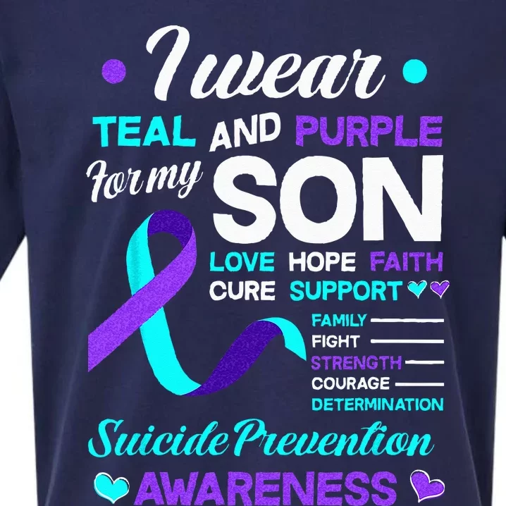 I Wear Teal & Purple For My Son Suicide Prevention Awareness Sueded Cloud Jersey T-Shirt