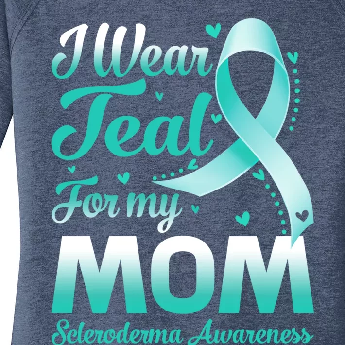 I Wear Teal For My Mom Scleroderma Awareness Ribbon Gift Women's Perfect Tri Tunic Long Sleeve Shirt