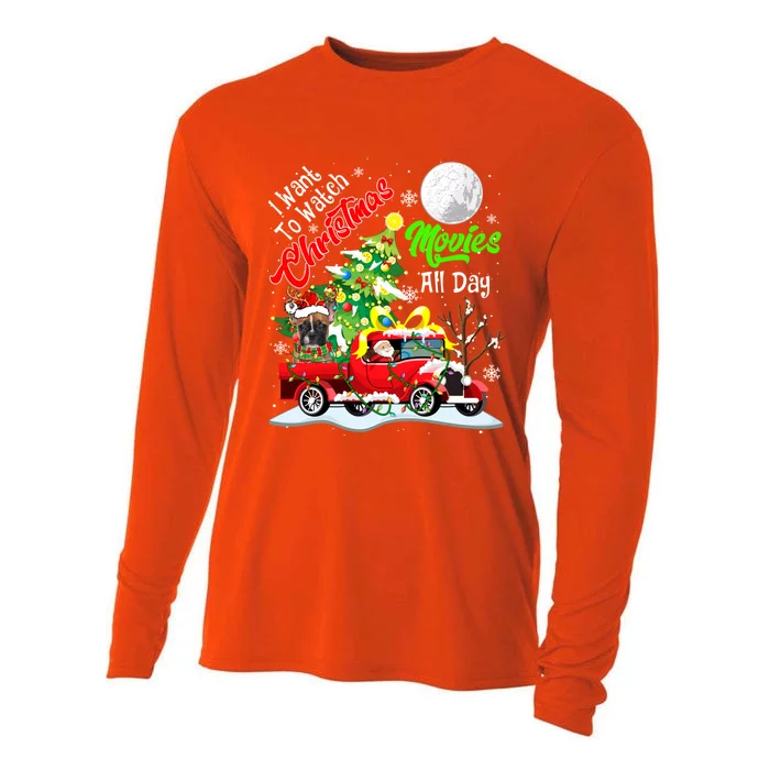 I Want To Watch Xmas Movies Santa French Bulldog On Truck Gift Cooling Performance Long Sleeve Crew