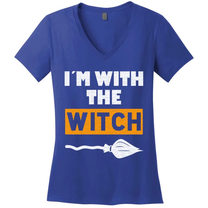 Im With The Witch Funny Halloween Couple Costume Gift Women's V-Neck T-Shirt