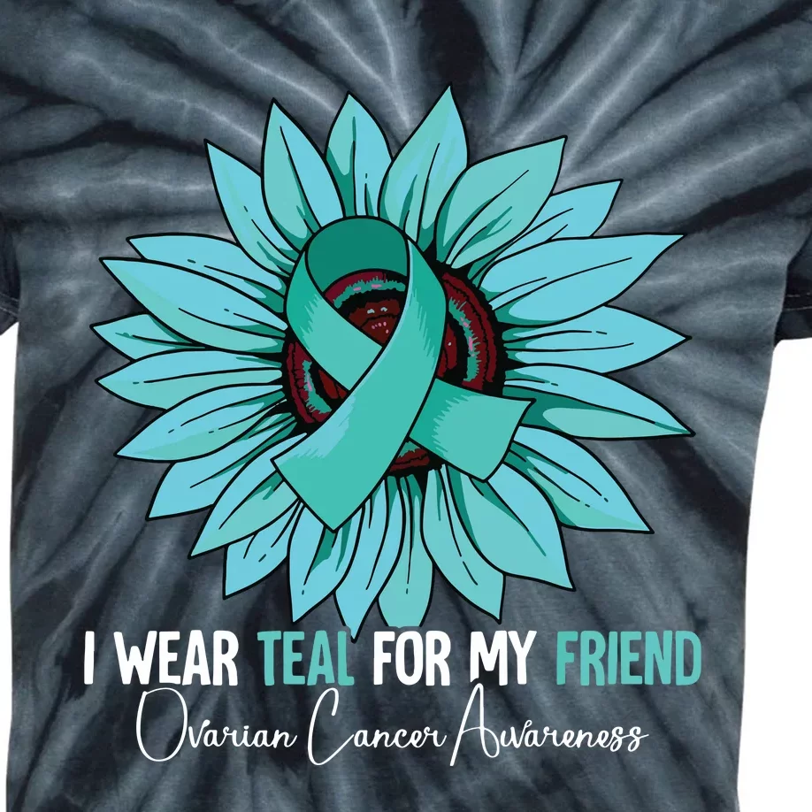 I Wear Teal For My Friend Ovarian Cancer Awareness Kids Tie-Dye T-Shirt