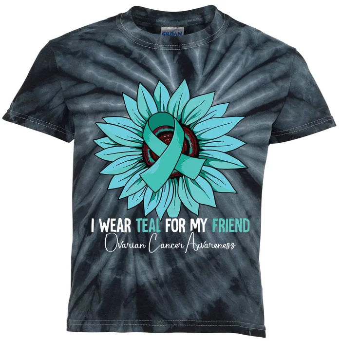 I Wear Teal For My Friend Ovarian Cancer Awareness Kids Tie-Dye T-Shirt