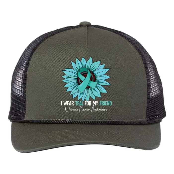 I Wear Teal For My Friend Ovarian Cancer Awareness Retro Rope Trucker Hat Cap