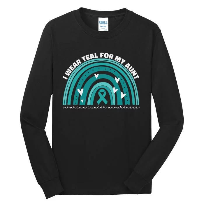 I Wear Teal For My Aunt Auntie Ovarian Cancer Awareness Tall Long Sleeve T-Shirt