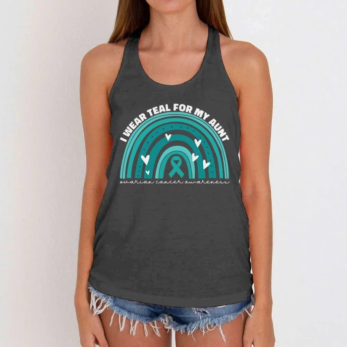 I Wear Teal For My Aunt Auntie Ovarian Cancer Awareness Women's Knotted Racerback Tank