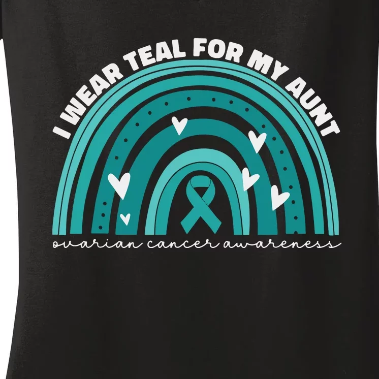 I Wear Teal For My Aunt Auntie Ovarian Cancer Awareness Women's V-Neck T-Shirt