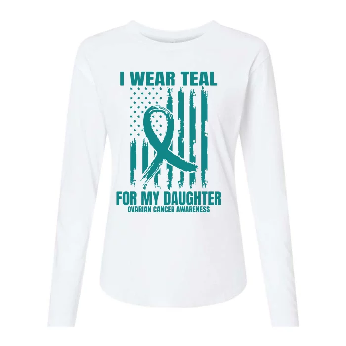 I Wear Teal Daughter Ovarian Cancer Awareness Flag Products Womens Cotton Relaxed Long Sleeve T-Shirt