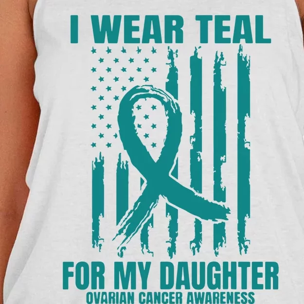 I Wear Teal Daughter Ovarian Cancer Awareness Flag Products Women's Knotted Racerback Tank