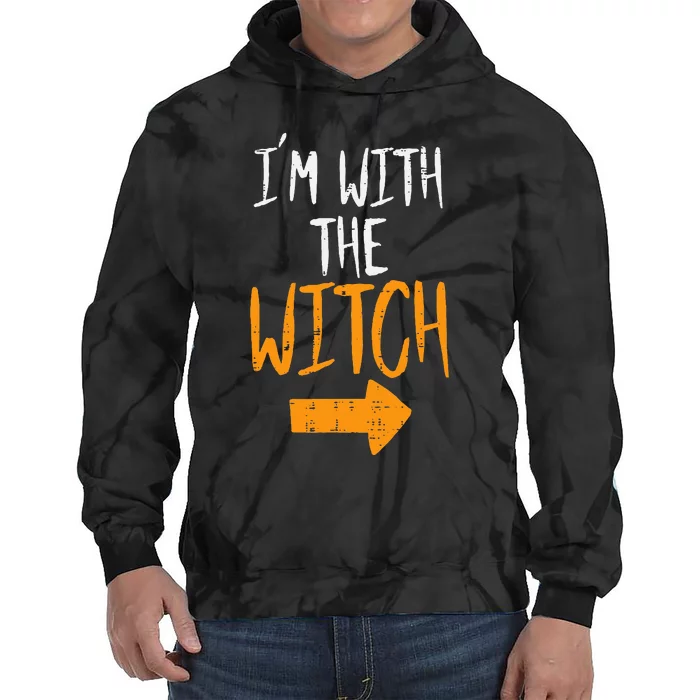 Im With The Witch Funny Halloween Matching Couple Him Tie Dye Hoodie