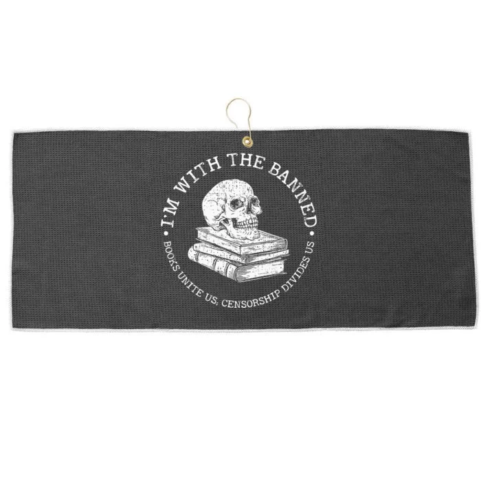 Im With The Banned Books Funny Book Lover Librarian Reading Large Microfiber Waffle Golf Towel