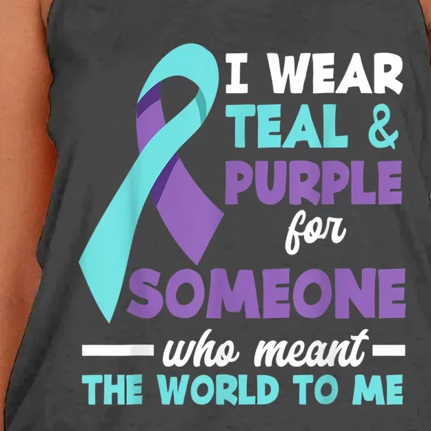 I Wear Teal & Purple For Someone I Love Suicide Prevention Women's Knotted Racerback Tank