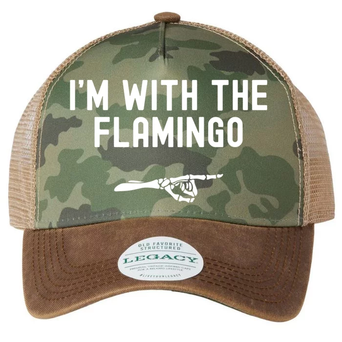 IM With The Flamingo Funny Halloween Spooky Skeleton Hand Gift Legacy Tie Dye Trucker Hat