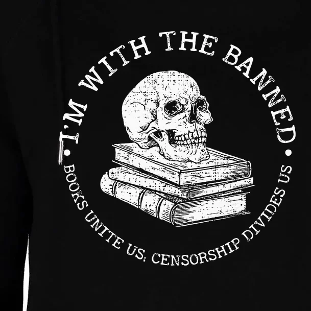 IM With The Banned Books Funny Book Lover Librarian Reading Womens Funnel Neck Pullover Hood