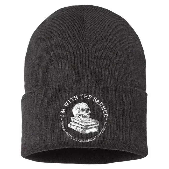 IM With The Banned Books Funny Book Lover Librarian Reading Sustainable Knit Beanie