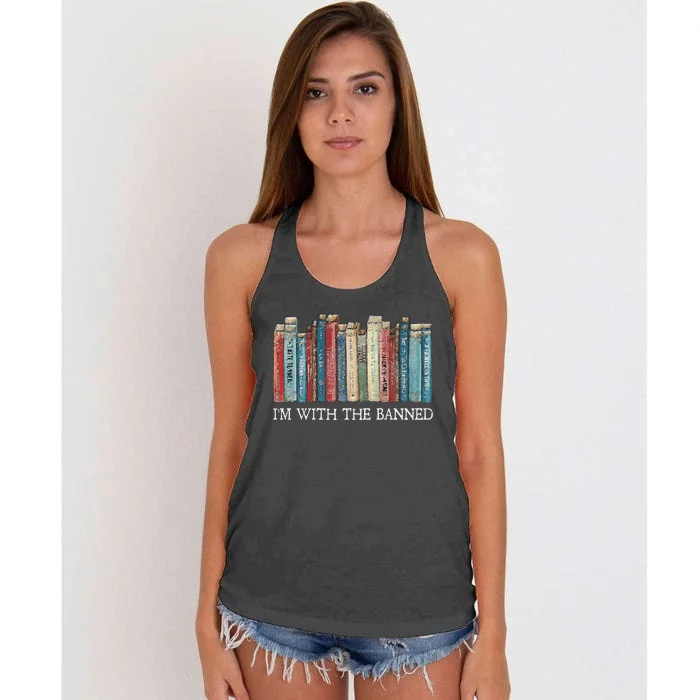 IM With The Banned Read Banned Books Bookworm Gift Women's Knotted Racerback Tank