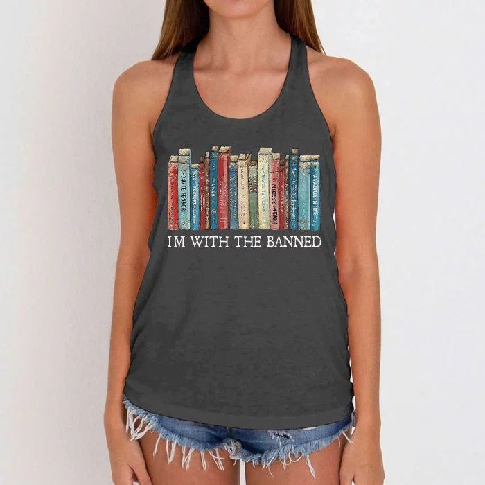 IM With The Banned Read Banned Books Bookworm Gift Women's Knotted Racerback Tank