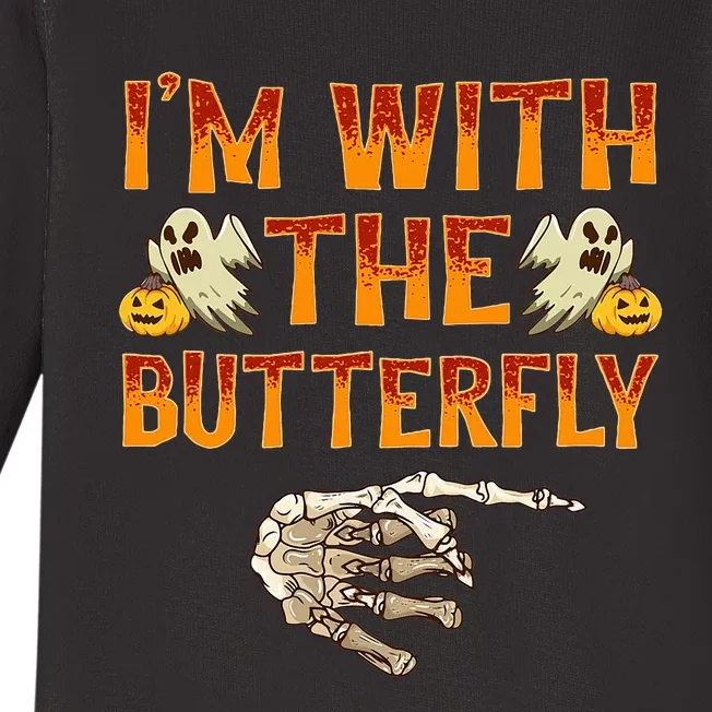 Im With The Butterfly Costume Funny Halloween Couple Baby Long Sleeve Bodysuit